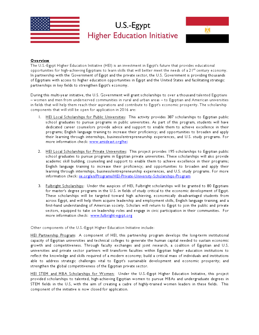 U.S.-Egypt Higher Education Initiative | Fact Sheet | Egypt | Archive ...